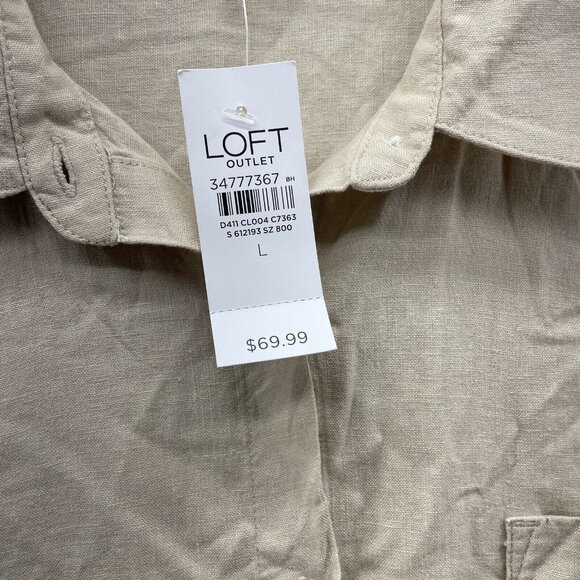 Loft Womens Button Up Large Tan Beige‎ Linen Blend Long Sleeve New Lagenlook New - Picture 5 of 12